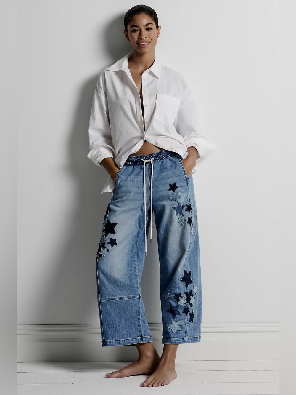 Anthropologie NWT PILCRO IZZIE RELAXED STAR PULL-ON BARREL JEANS